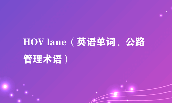 HOV lane（英语单词、公路管理术语）