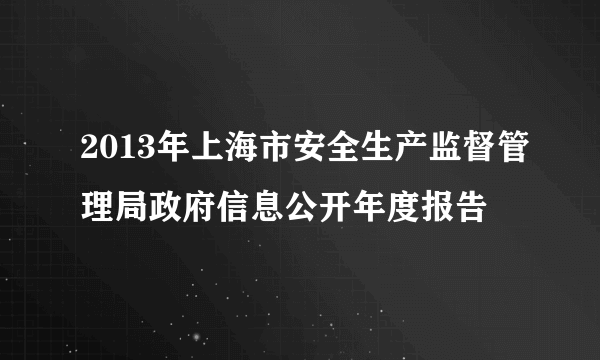 2013年上海市安全生产监督管理局政府信息公开年度报告