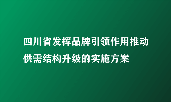 四川省发挥品牌引领作用推动供需结构升级的实施方案