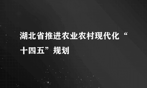 湖北省推进农业农村现代化“十四五”规划