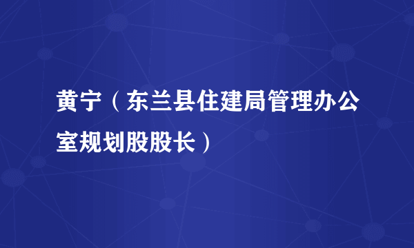 黄宁（东兰县住建局管理办公室规划股股长）