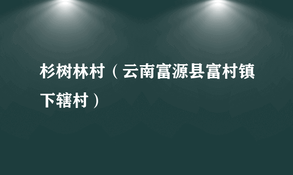 杉树林村（云南富源县富村镇下辖村）