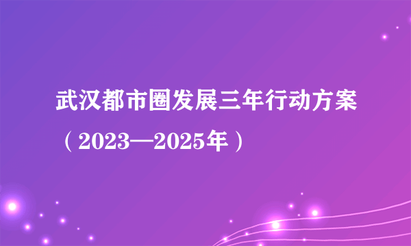 武汉都市圈发展三年行动方案（2023—2025年）