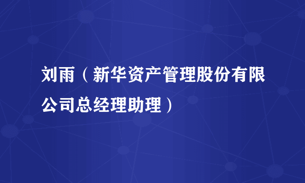 刘雨（新华资产管理股份有限公司总经理助理）