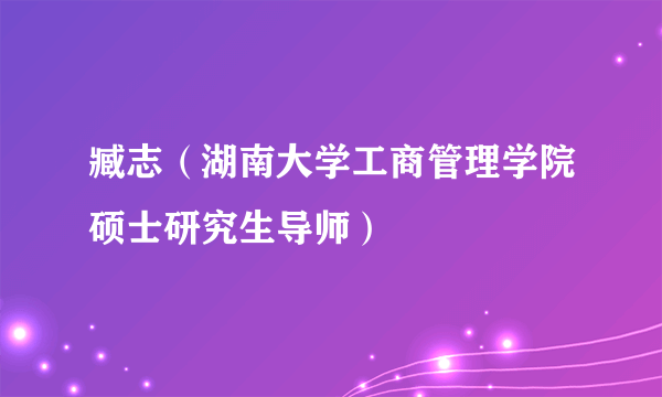 臧志（湖南大学工商管理学院硕士研究生导师）