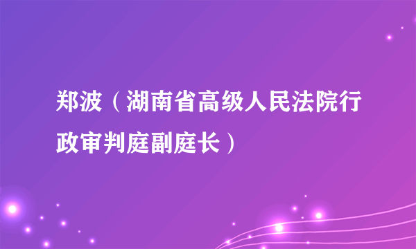 郑波（湖南省高级人民法院行政审判庭副庭长）