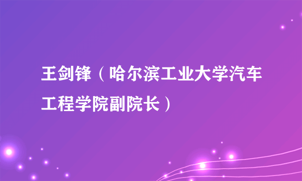 王剑锋（哈尔滨工业大学汽车工程学院副院长）