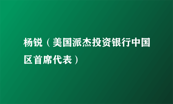 杨锐（美国派杰投资银行中国区首席代表）