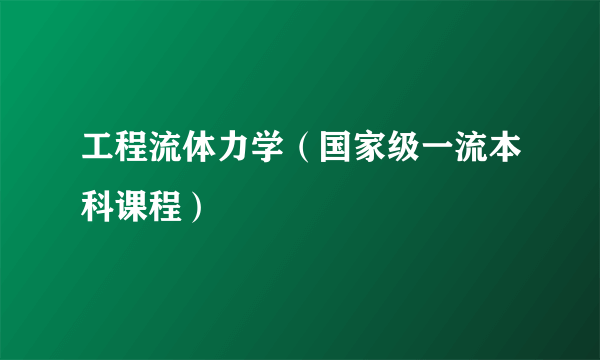 工程流体力学（国家级一流本科课程）