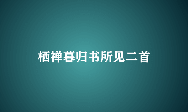 栖禅暮归书所见二首