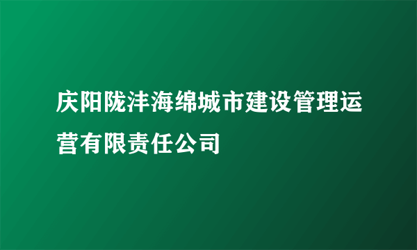 庆阳陇沣海绵城市建设管理运营有限责任公司